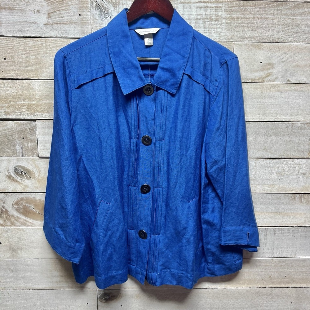 Christopher Banks Jacket Womens XL Blue‎ Button Up Linen Blend Pockets